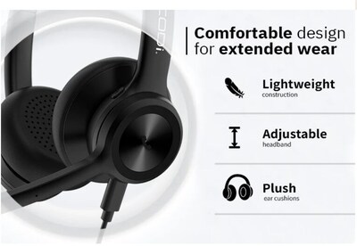 CODi Claro USB-A Wired Mono Headset w/ Integrated AI-Powered ENC Microphone, Black  (A04618)