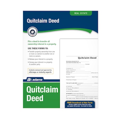 Adams Quitclaim, Deed, Form and Instructions, 8.5 x 11, 4 Sets/Book (LF298)