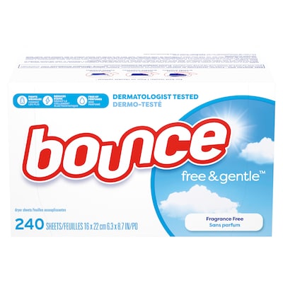 Bounce Free & Gentle Fabric Softener Dryer Sheets, Unscented, 240 Sheets/Box (24684)