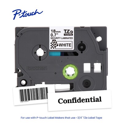 Brother P-touch Tamper-Evident Laminated Label Tape, 3/4" x 26.2', Black on White (TZeSE4)