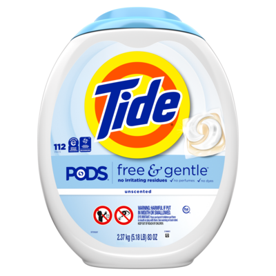 Tide PODS Free & Gentle HE Laundry Detergent Capsules, 83 oz., 112 Capsules/Pack (03229)