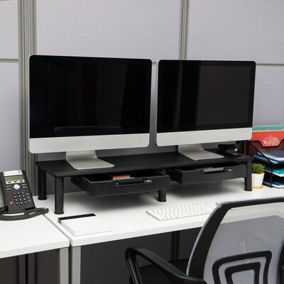 Mind Reader Adjustable Dual Monitor Stand with Drawers, Black (DUBMODR-BLK)