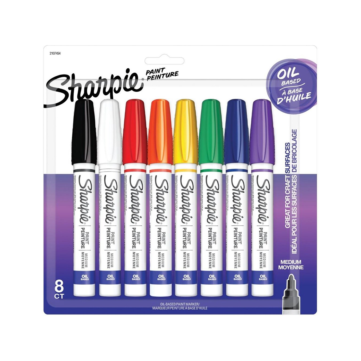 Sharpie Oil-Based Paint Markers, Medium Point, Assorted Colors, 8/Pack (2107454)