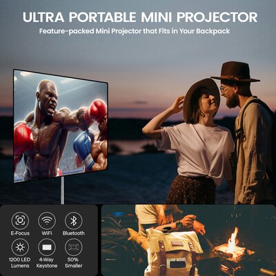 AAXA M8 Laser Projector, 1200 Laser Lumens, 150 Min battery, Auto Keystone, E-focus, Wireless/USBC Mirroring, HDMI, 4K Support
