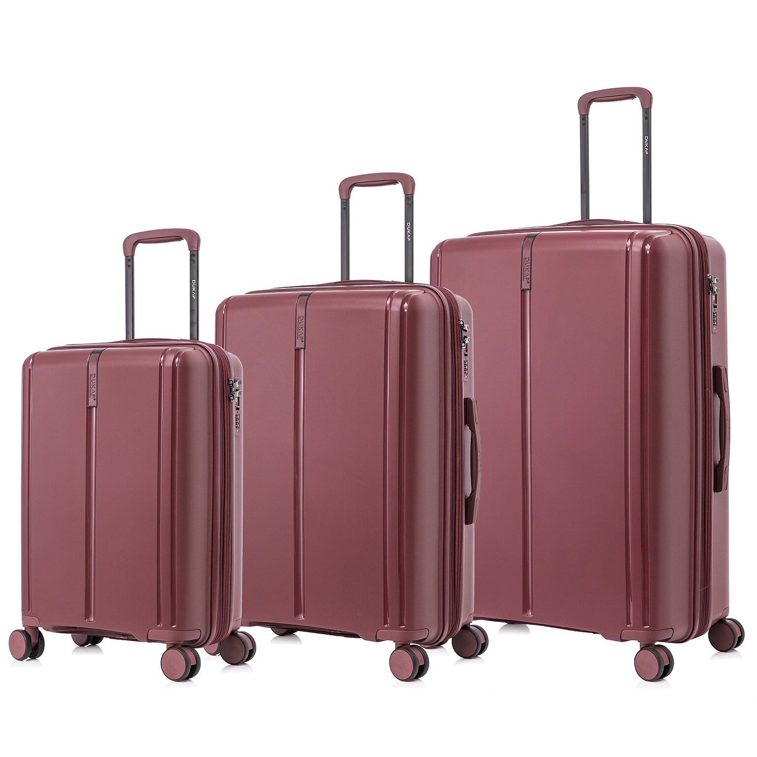 DUKAP Airley 3-Piece Hardside Spinner Luggage Set, TSA Checkpoint Friendly, Wine (DKAIRSML-WIN)