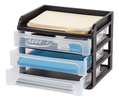 Iris Medium 3-Drawer Desktop Storage, Plastic, Black/Clear (150181)
