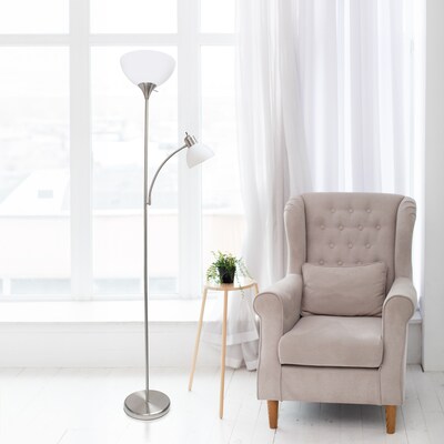 Simple Designs 71.50" Floor Lamp with Reading Light, Brushed Nickel (LF2000-BSN)