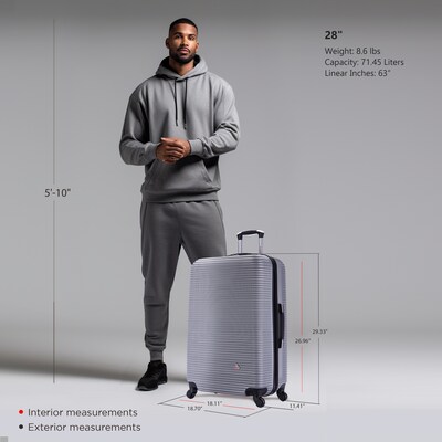 InUSA Royal 28" Hardside Suitcase, 4-Wheeled Spinner, TSA Checkpoint Friendly, Silver (IUROY00L-SIL)