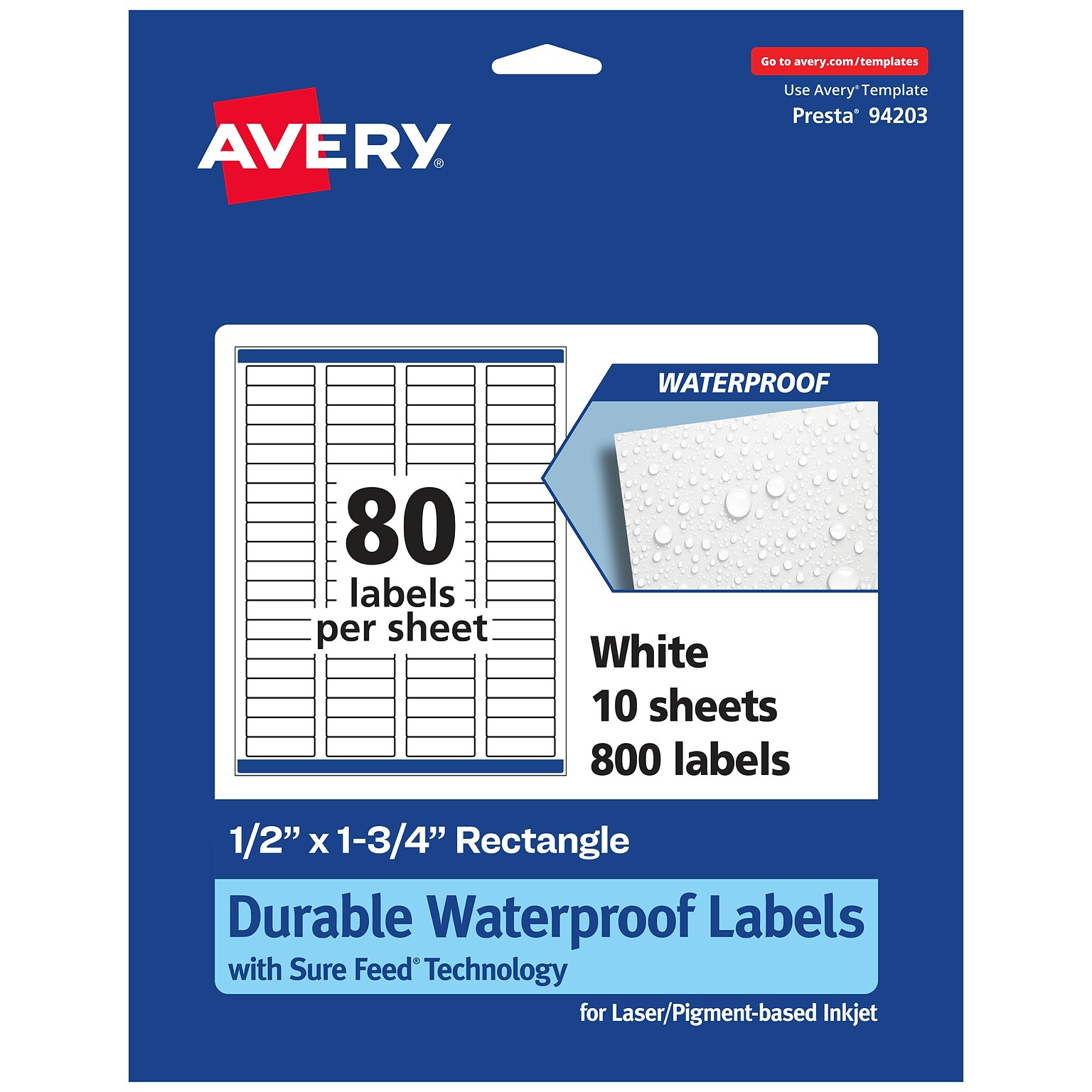 Avery Laser/Inkjet Rectangle Multipurpose Labels, 0.5 x 1.75, White, 800 Labels/Pack (94203)
