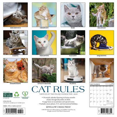 2025 Willow Creek Cat Rules 12 x 12 Monthly Wall Calendar (42199)