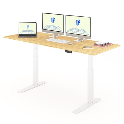 FlexiSpot E7 Pro 78"W Electric Adjustable Standing Desk, Bamboo/White (E7WPRO7830LBZB)