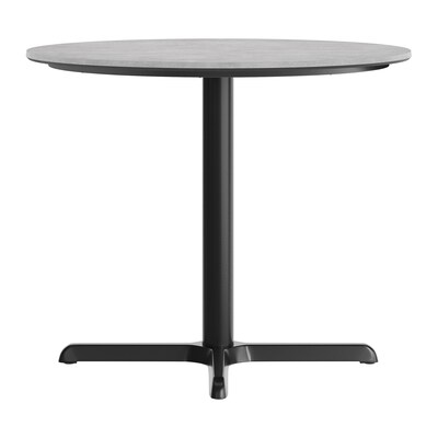 Flash Furniture Acadia 36" Round Wooden Dining Table with X-Base, Gray Faux Concrete/Black Base (STRD36CGT3030)
