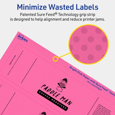 Avery Rectangle Laser/Inkjet Multipurpose Labels, 2.25" x 7.75", Bright Pink (40/Pack)