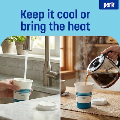 Perk™ Paper Hot Cup, 12 oz., White/Blue, 500/Carton (PK54367CT)