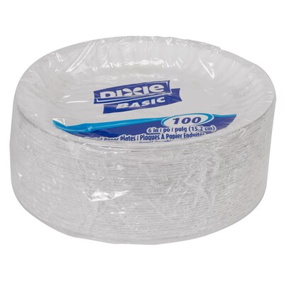 Dixie Basic Light-Weight Paper Plate by GP PRO, 6, White, 100/Pack (DBP06W)