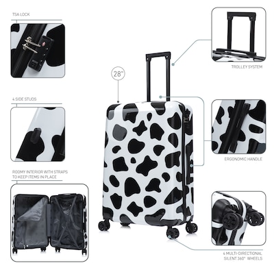 InUSA Prints 28" Hardside Suitcase, 4-Wheeled Spinner, TSA Checkpoint Friendly, Cow Animal Print (IUAPC00L-COW)