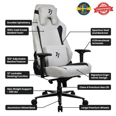 Arozzi Vernazza XL Supersoft Microfiber Ergonomic Racing Gaming Chair, Light Grey (VERNAZZA-XL-SPSF-LG)