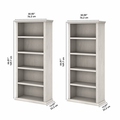 Bush Furniture Yorktown 67"H 5-Shelf Bookcase with Adjustable Shelves, Linen White Oak Laminated Wood, 2/Set (YRK012LW)