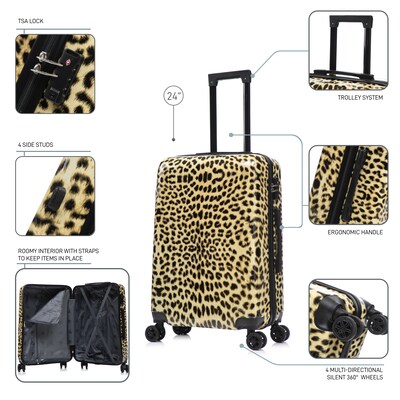 InUSA Prints 24" Hardside Suitcase, 4-Wheeled Spinner, TSA Checkpoint Friendly, Cheetah Animal Print (IUAPC00M-CHE)