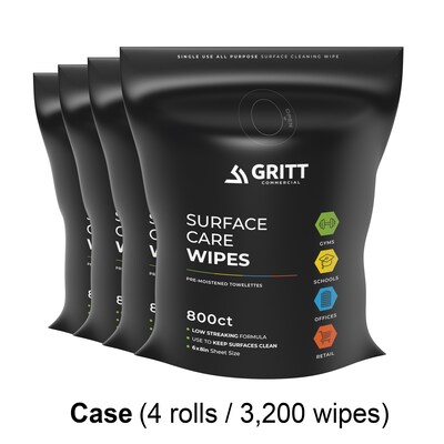 Gritt Commercial Surface Care All-Purpose Cleaning Wipes, 800 Wipes/Bag, 4/Carton (GRI5-RW-4)
