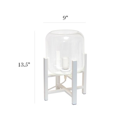 Simple Designs White Wood Mounted Table Lamp with Clear Glass Cylinder Shade (LT1068-WHT)