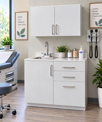 Viva Comfort 36 H x 36 W Exam Room Medical Cabinet with Left Sink and 36 W Wall Cabinet, 3 Drawers, Gray (90236LS-GRY-WAL)