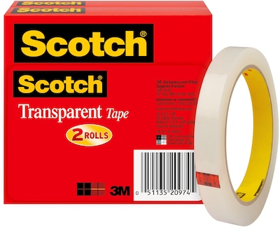 Scotch® Transparent Tape Refill, 1/2 x 72 yds., 2 Rolls/Pack (600-2P12-72)