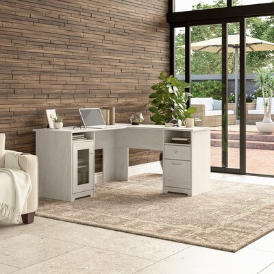 Bush Furniture Cabot 60W L-Shaped Desk, Linen White Oak (WC31130K)