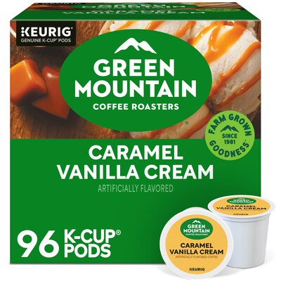 Green Mountain Caramel Vanilla Cream Coffee Keurig® K-Cup® Pods, Light Roast, 96/Carton (GMT6700CT)