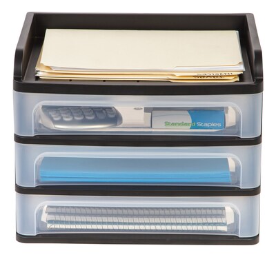 Iris Medium 3-Drawer Desktop Storage, Plastic, Black/Clear (150181)