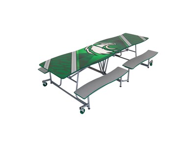 AmTab Ocean Waves Mobile Cafeteria Table w/ 4 Benches, 35 x 121, Assorted Colors (MBOWT10)