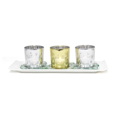 Elegant Designs Winter Wonderland Candle, Silver and Gold, Set of 3 (HG5000-SAG)