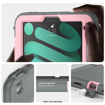 SaharaCase Raider Series TPU 9" Heavy Duty Folio Case for iPad Mini 6th & 7th Generation, Mist Gray/Pink (TB00453)