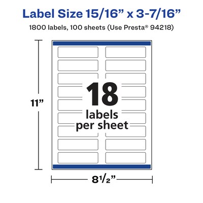 Avery Laser/Inkjet Multipurpose Labels, 3.4375" x ", Glossy White, 1800/Box (94218)