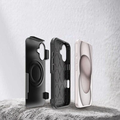 SaharaCase Raider MagSafe Phone Case with Magnetic Wallet for iPhone 16, Shock Absorbing, Scorpion Black (CP00649)