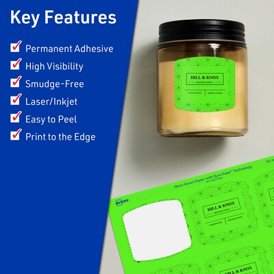 Avery Laser/Inkjet Multipurpose Square Labels, 2 x 2-3/16, Neon Green, 960/Box (94124)