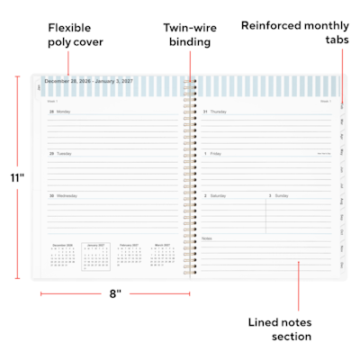 2027 Staples 8 x 11 Weekly & Monthly Planner, Ice Blue (ST63610-27)