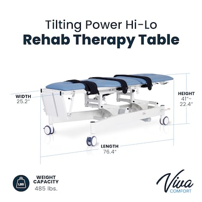 Viva Comfort Electric Height Adjustable Physical Therapy Tilt Table with Straps, 485 lbs. Capacity, Blue (ADI903-05-MK)