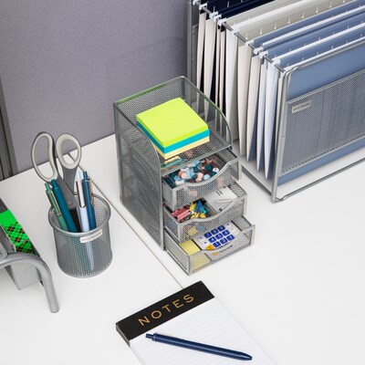 Mind Reader 4-Compartment Metal Desk Organizer, Silver (MESHMINI-SIL)