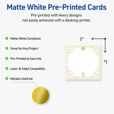 Avery Gold-White Christmas Trees Matte Blank Card, White, 120/Pack (S00-FE1)