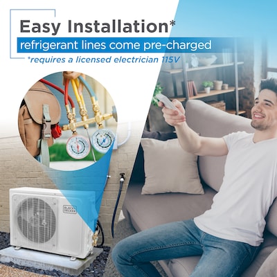 Black & Decker Mini Split 115-Volt 11500 BTU Wall Air Conditioner with Inverter & Remote, WiFi Enabled, White (BSA1115TC)