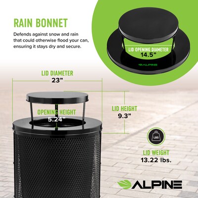 Alpine Industries 4460 Steel Mesh Trash Can with Covered Top with Open Sides Lid, 36 Gallon, Black (ALP4460-01-B)