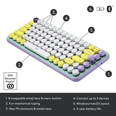 Logitech POP Keys Wireless Bluetooth Mechanical Keyboard, Daydream (920-010708)