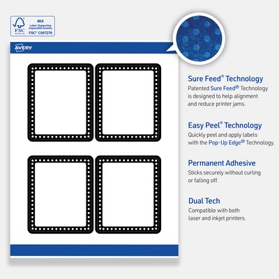 Avery Laser/Inkjet Rectangle Multipurpose Labels, 4" x 3-1/3", White, 40/Pack (S00DKN)