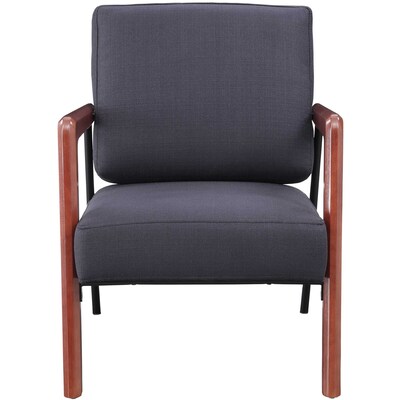 Lorell Upholstered Rubber Wood Lounge Chair with Fabric Cushions, Black (LLR67000)