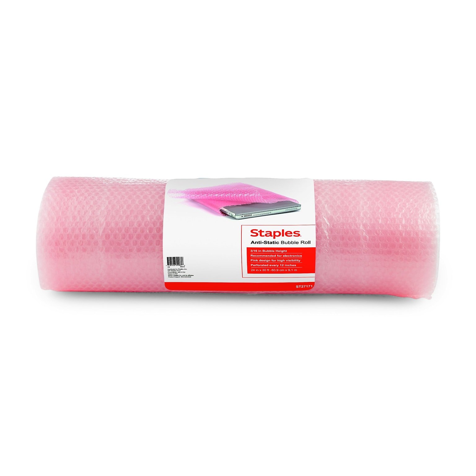 Staples 3/16 Anti-Static Bubble Roll, 24 x 30, AF23Pink (4069427)