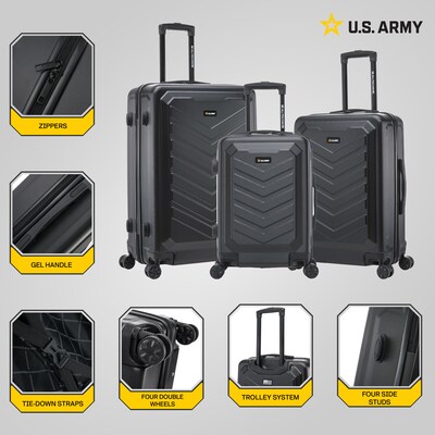 US Army FOX 3-Piece Hardside Spinner Carry-On Luggage Set, TSA Checkpoint Friendly, Black (USLFOXSML