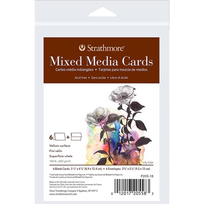 Strathmore 400 Series Mixed Media Cards & Envelopes, 4.875 x 3.5, White, 6/Pack, 3 Packs/Bundle (S