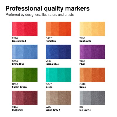 Winsor & Newton Promarker Dual-Tip Alcohol Based Marker, Tattoo Tones, 132/Pack (WNX0290162)