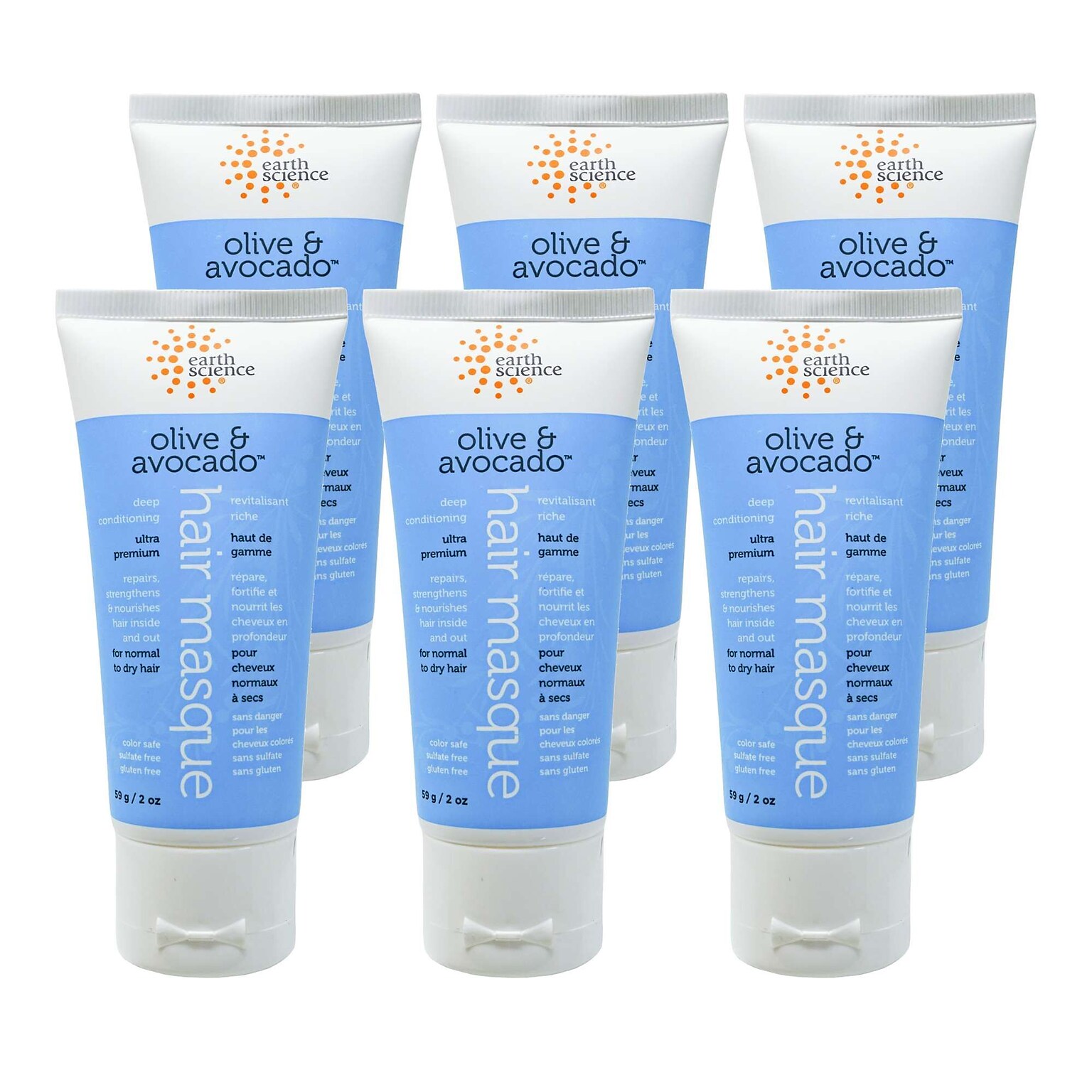 Earth Science Mini Olive & Avocado Hair Masque, 2 oz Trial Size Bottle, 6 Bottles/Bag, 6 Bags/Carton